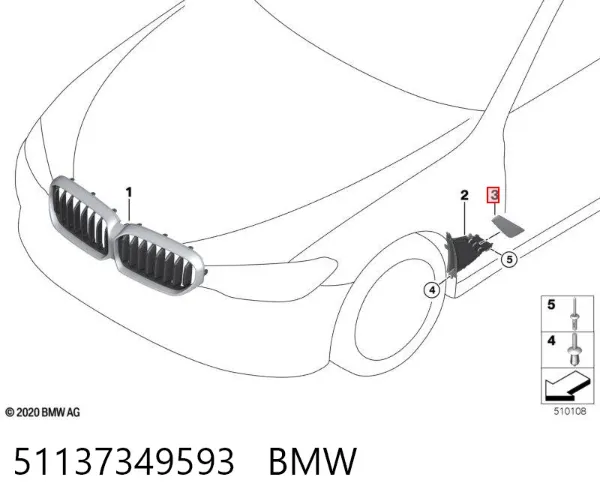 Moldura de guardabarros delantero izquierdo 51137349593 BMW