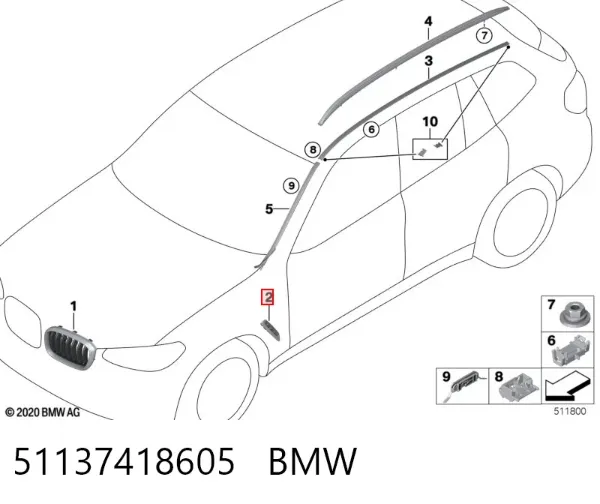 Moldura de guardabarros delantero izquierdo 51137418605 BMW
