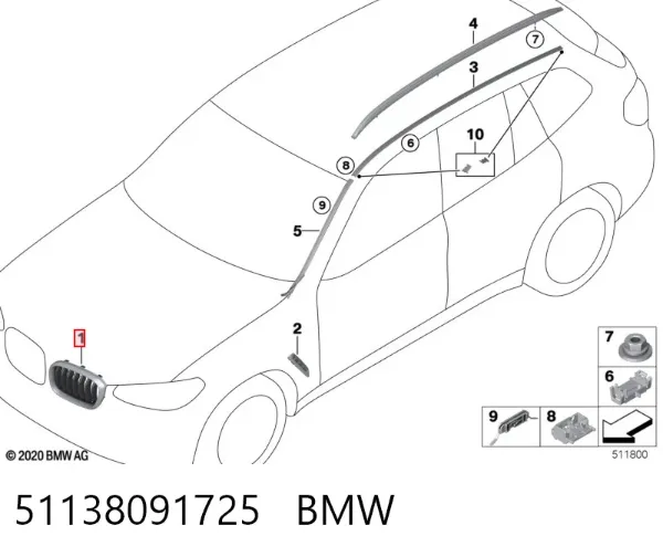 Rejilla izquierda 51138091725 BMW