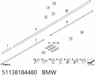 Moldura de puerta trasera derecha BMW 51138184480