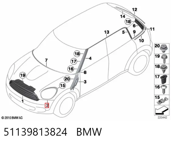 Moldura del faro derecho 51139813824 BMW