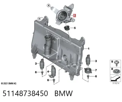 Cuello del depósito del limpiaparabrisas BMW 51148738450