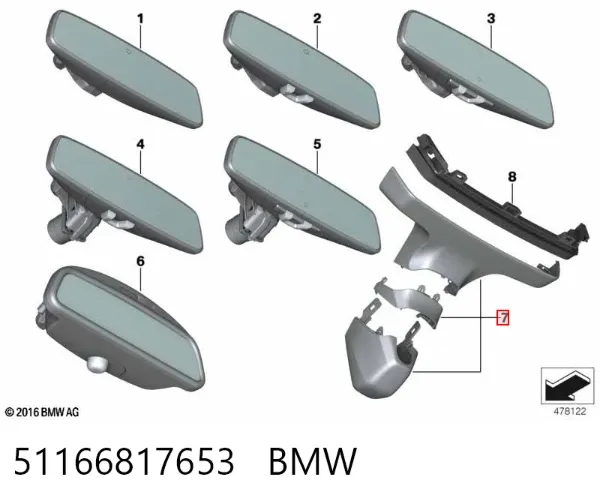 Cubierta del soporte del espejo interior 51166817653 BMW