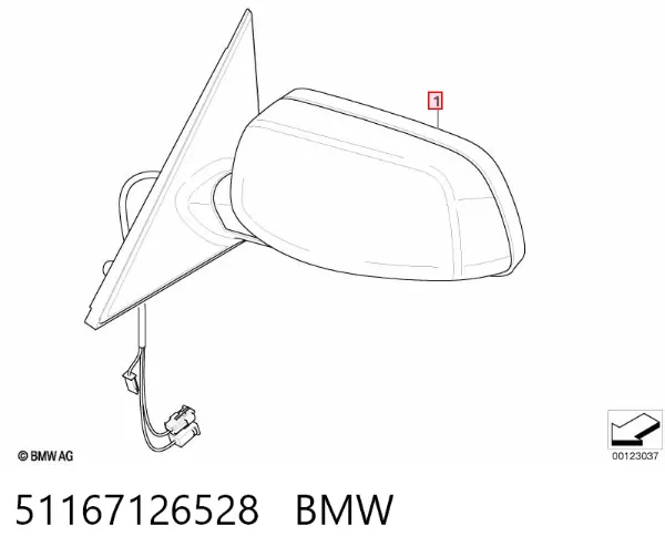 Espejo de retrovisor derecho 51167126528 BMW