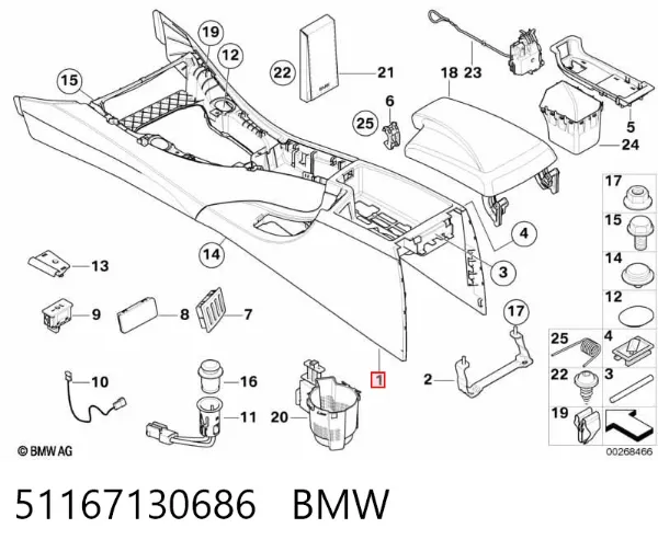 Consola central del panel de control 51167130686 BMW