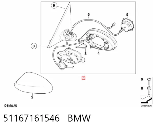 Carcasa interior del espejo retrovisor derecho 51167161546 BMW