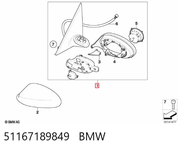 Espejo de retrovisor izquierdo 51167189849 BMW
