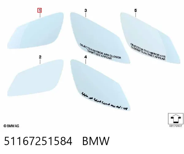 Cristal de espejo retrovisor derecho 51167251584 BMW