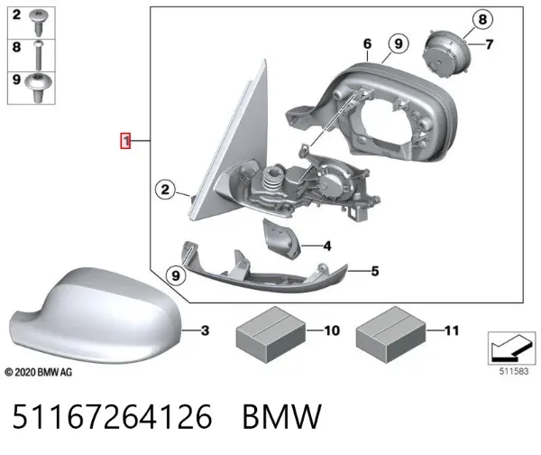 Carcasa interior del espejo retrovisor izquierdo 51167264126 BMW