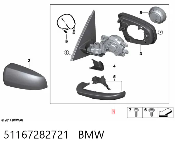 Espejo de retrovisor izquierdo 51167282721 BMW