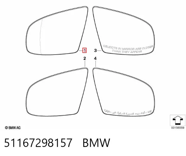 Cristal de espejo retrovisor exterior izquierdo 51167298157 BMW