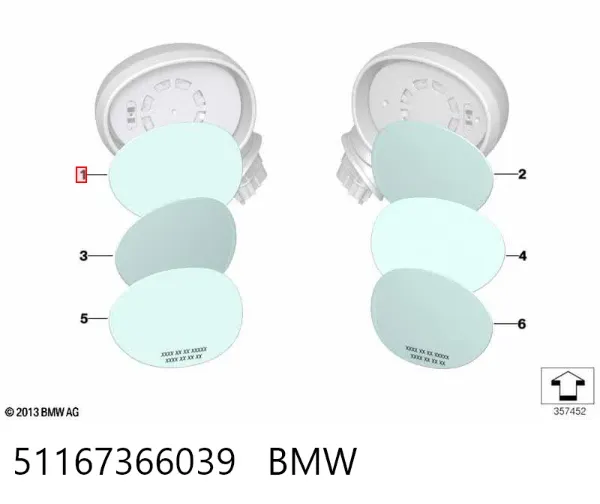 Espejo de retrovisor izquierdo 51167366039 BMW