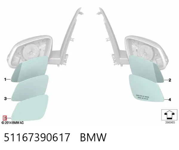 Cristal de espejo retrovisor exterior izquierdo 51167390617 BMW