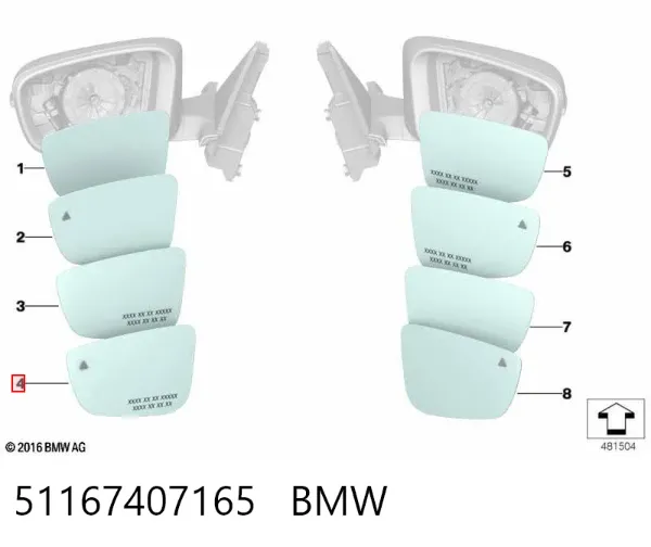 Cristal de espejo retrovisor exterior izquierdo 51167407165 BMW