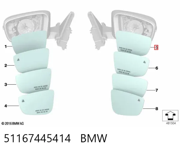 Cristal de espejo retrovisor derecho 51167445414 BMW