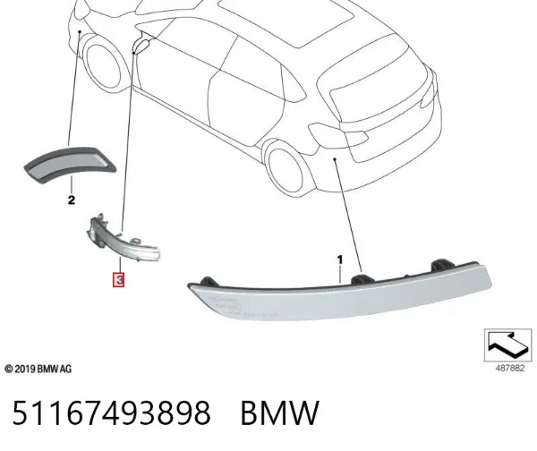 Luz intermitente del espejo retrovisor derecho 51167493898 BMW
