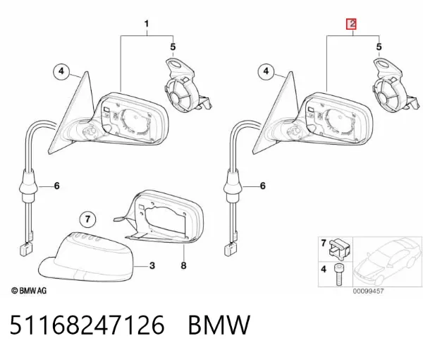 Carcasa interior del espejo retrovisor derecho 51168247126 BMW