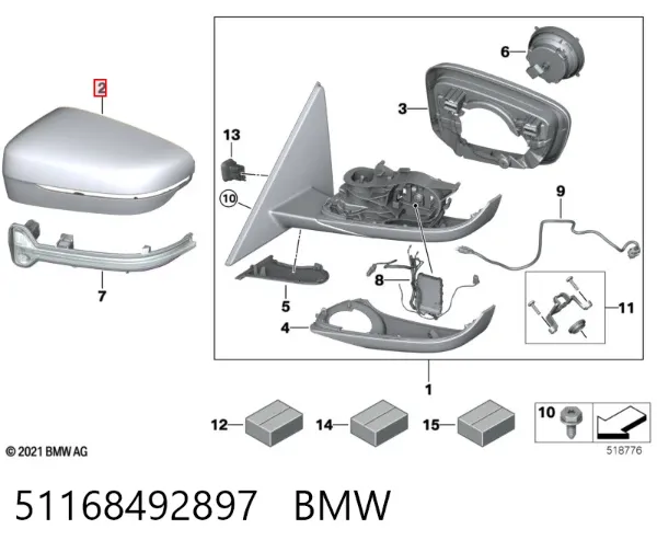Carcasa interior del espejo retrovisor izquierdo 51168492897 BMW