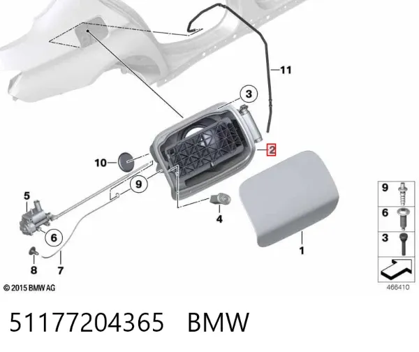 Carcasa del tubo de llenado del tanque de combustible 51177204365 BMW