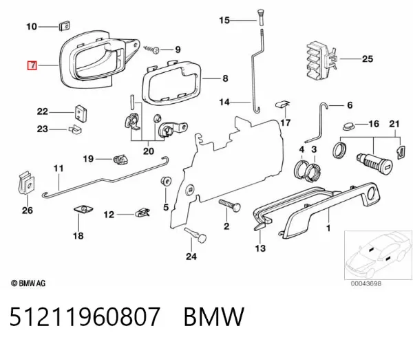 Manija interior de puerta delantera izquierda 51211960807 BMW