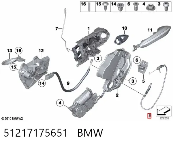 Cable de apertura de cerradura de puerta delantera 51217175651 BMW