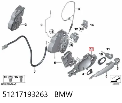 Soporte de manija exterior de puerta delantera izquierda BMW 51217193263