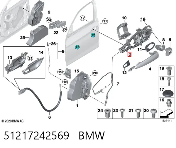 Soporte de manija exterior de puerta delantera izquierda 51217242569 BMW