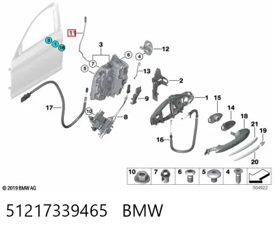 Cable de apertura de cerradura de puerta delantera izquierda BMW 51217339465