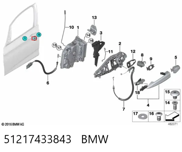 Manija exterior izquierda de puerta delantera 51217433843 BMW