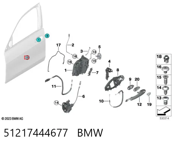 Cable de apertura de cerradura de puerta delantera izquierda 51217444677 BMW