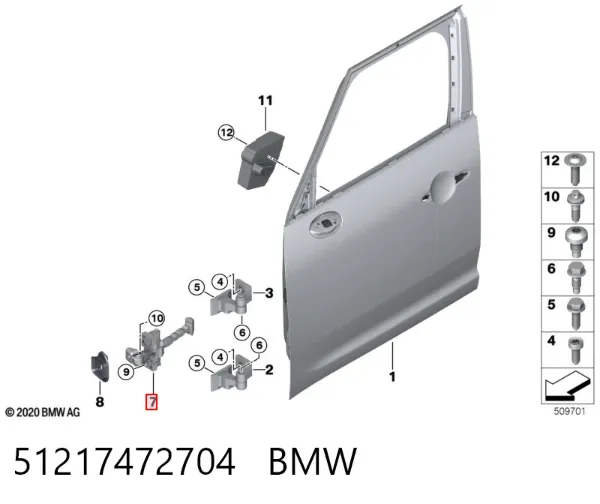 Limitador de apertura de puerta delantera derecha 51217472704 BMW