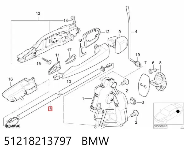 Cable de apertura de cerradura de puerta delantera 51218213797 BMW