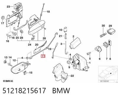 Cable de apertura de cerradura de puerta delantera izquierda BMW 51218215617