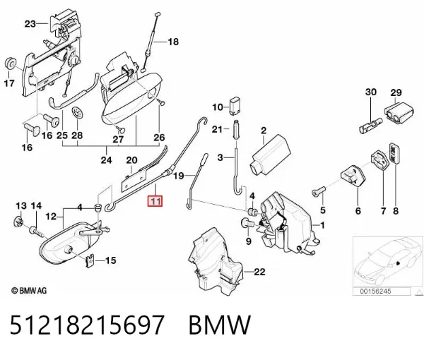 Cable de apertura de cerradura de puerta delantera izquierda 51218215697 BMW