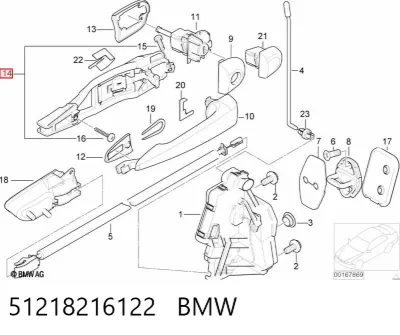 Soporte de manija exterior de puerta delantera derecha BMW 51218216122