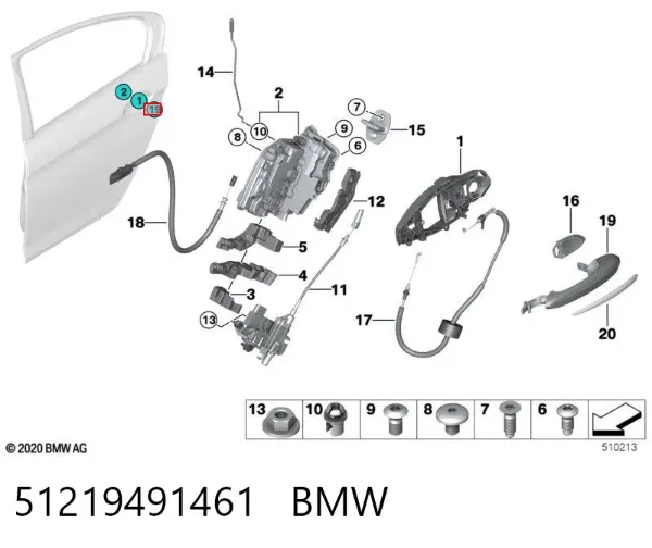 Manija exterior trasera izquierda 51219491461 BMW