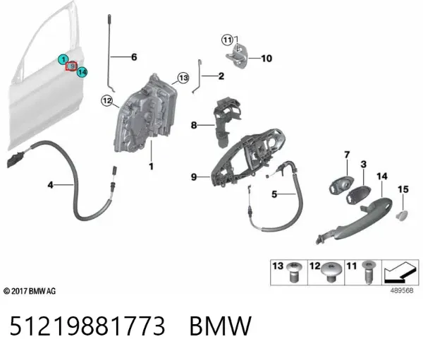 Soporte de manija exterior de puerta delantera izquierda 51219881773 BMW