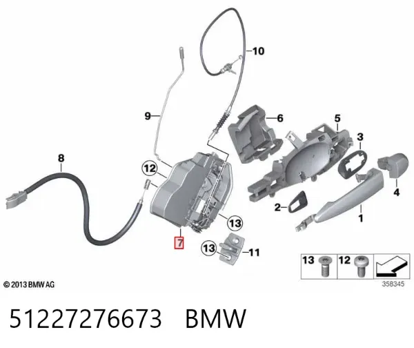 Cerradura de puerta trasera izquierda 51227276673 BMW