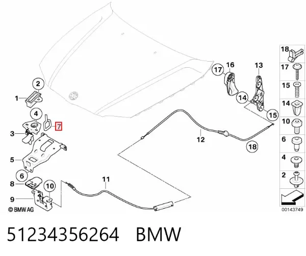 Gancho soporte del capó 51234356264 BMW