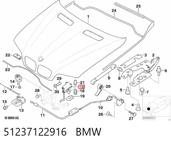 Gancho soporte del capó 51237122916 BMW