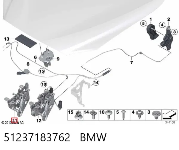 Cerradura del capó derecha 51237183762 BMW