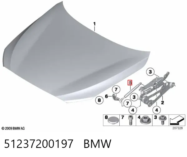 Amortiguador de capó 51237200197 BMW