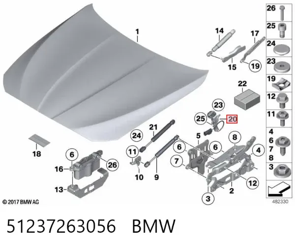 Pirotécnico de la bisagra del capó 51237263056 BMW
