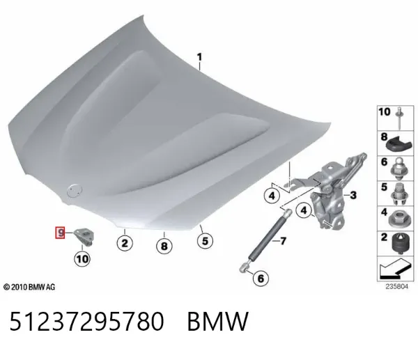 Fijador del soporte del capó 51237295780 BMW