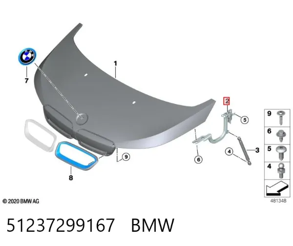 Bisagra izquierda del capó 51237299167 BMW