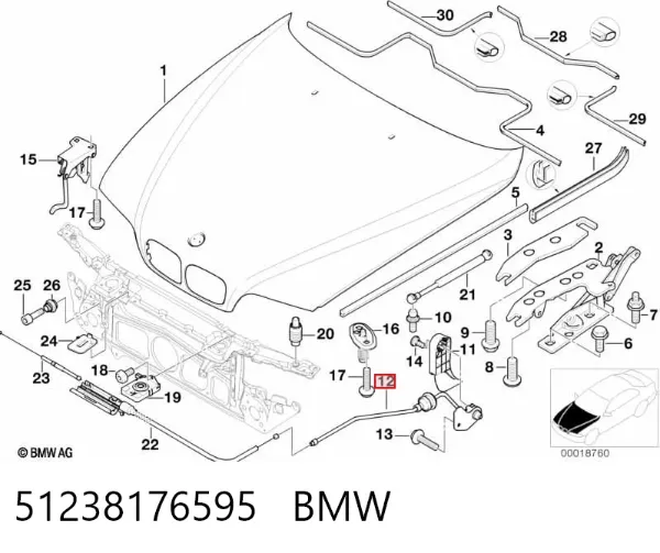 Cable de apertura del capó trasero 51238176595 BMW