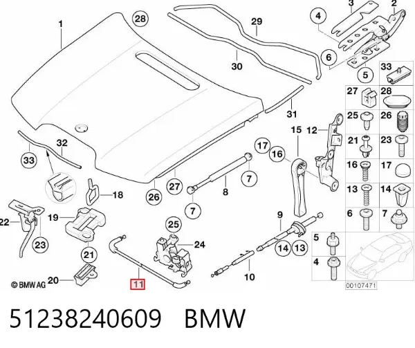 Cable de capó del motor 51238240609 BMW