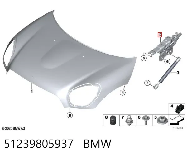 Bisagra izquierda del capó 51239805937 BMW