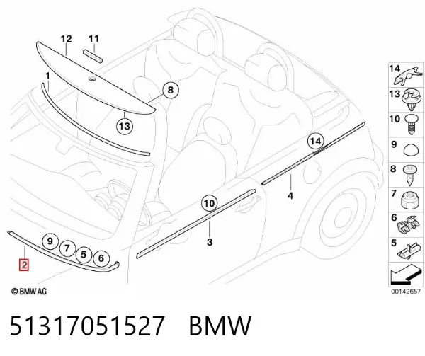 Moldura inferior del parabrisas 51317051527 BMW