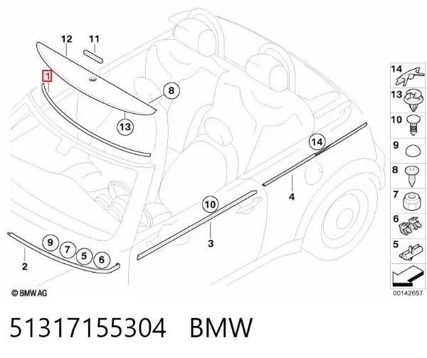 Moldura superior del parabrisas 51317155304 BMW